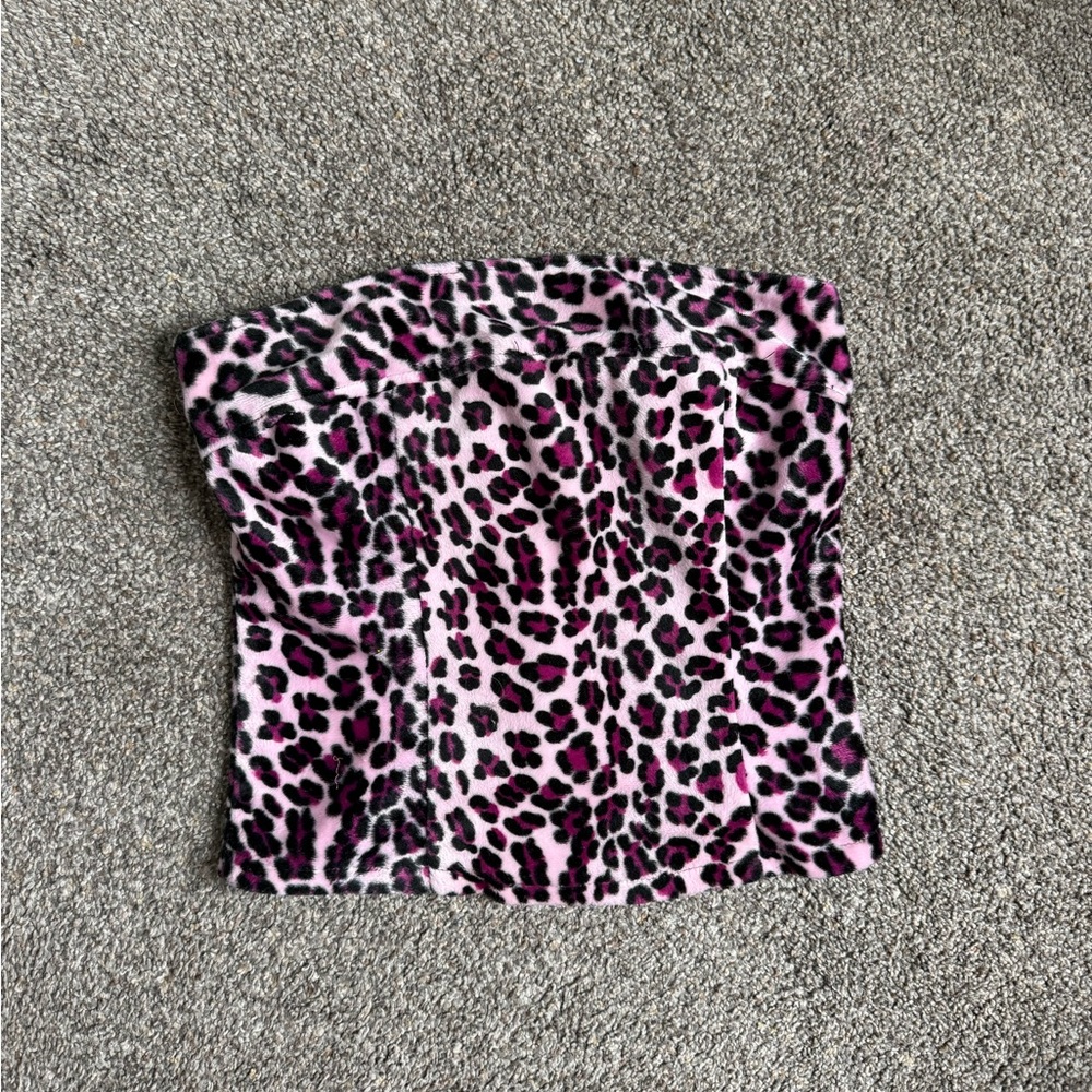 Y2K furry hot pink cheetah print tube top